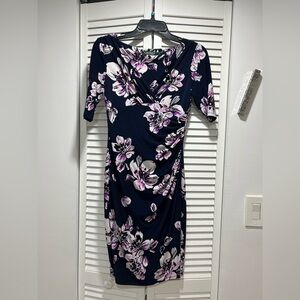 Ralph Lauren Navy Floral Midi Dress with Pink and White Blooms